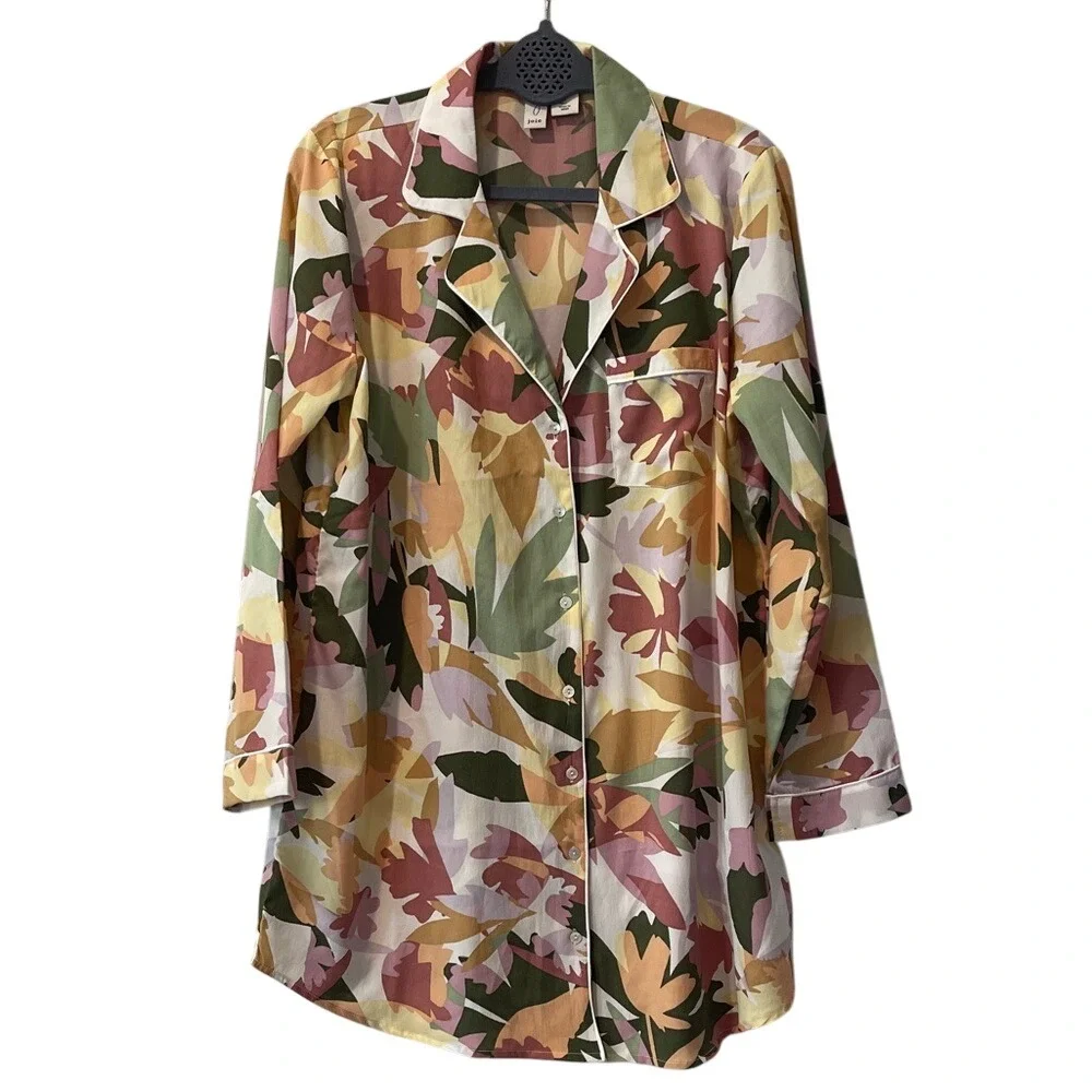 Joie Women's  Floral Button Up Sleepshirt‎ Nightgown Pajamas Large